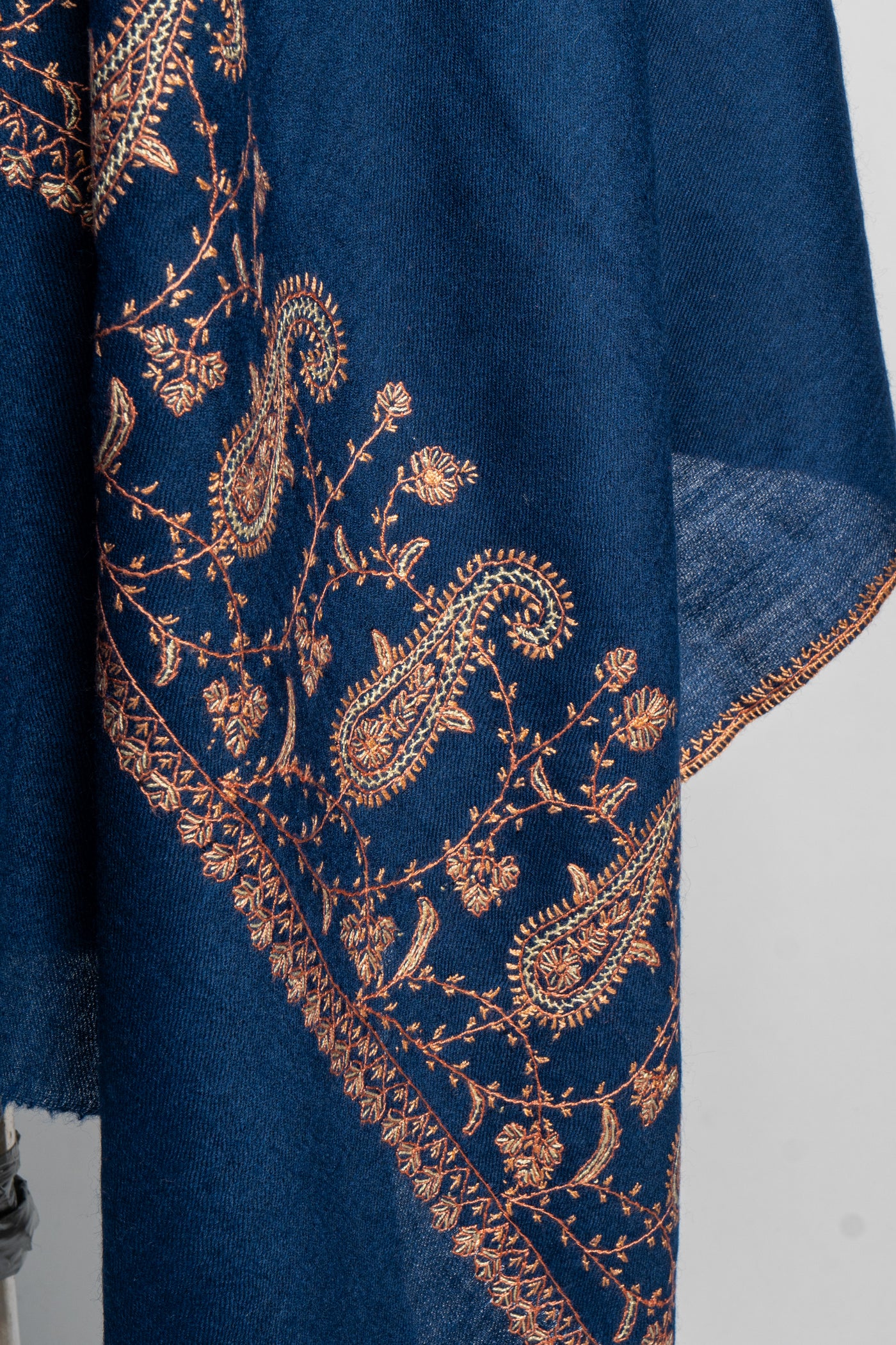 Midnight Cascade: Sozni Hand-Embroidered Merino Wool Scarf