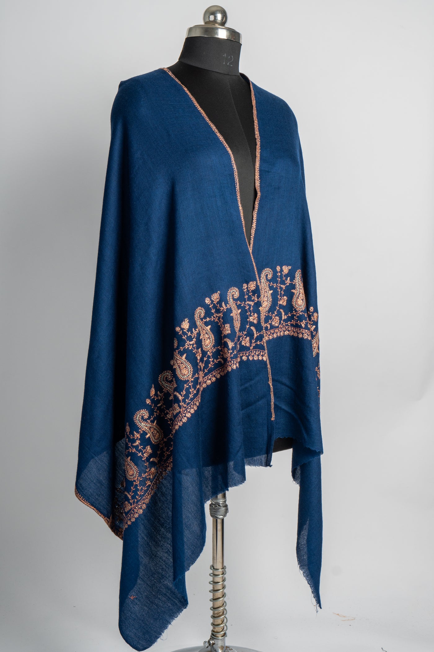 Midnight Cascade: Sozni Hand-Embroidered Merino Wool Scarf