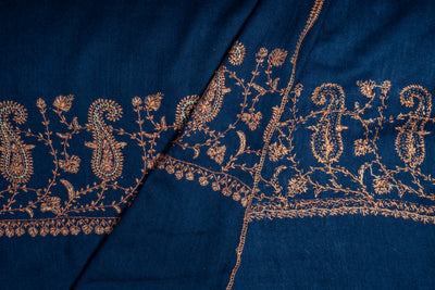 Midnight Cascade: Sozni Hand-Embroidered Merino Wool Scarf