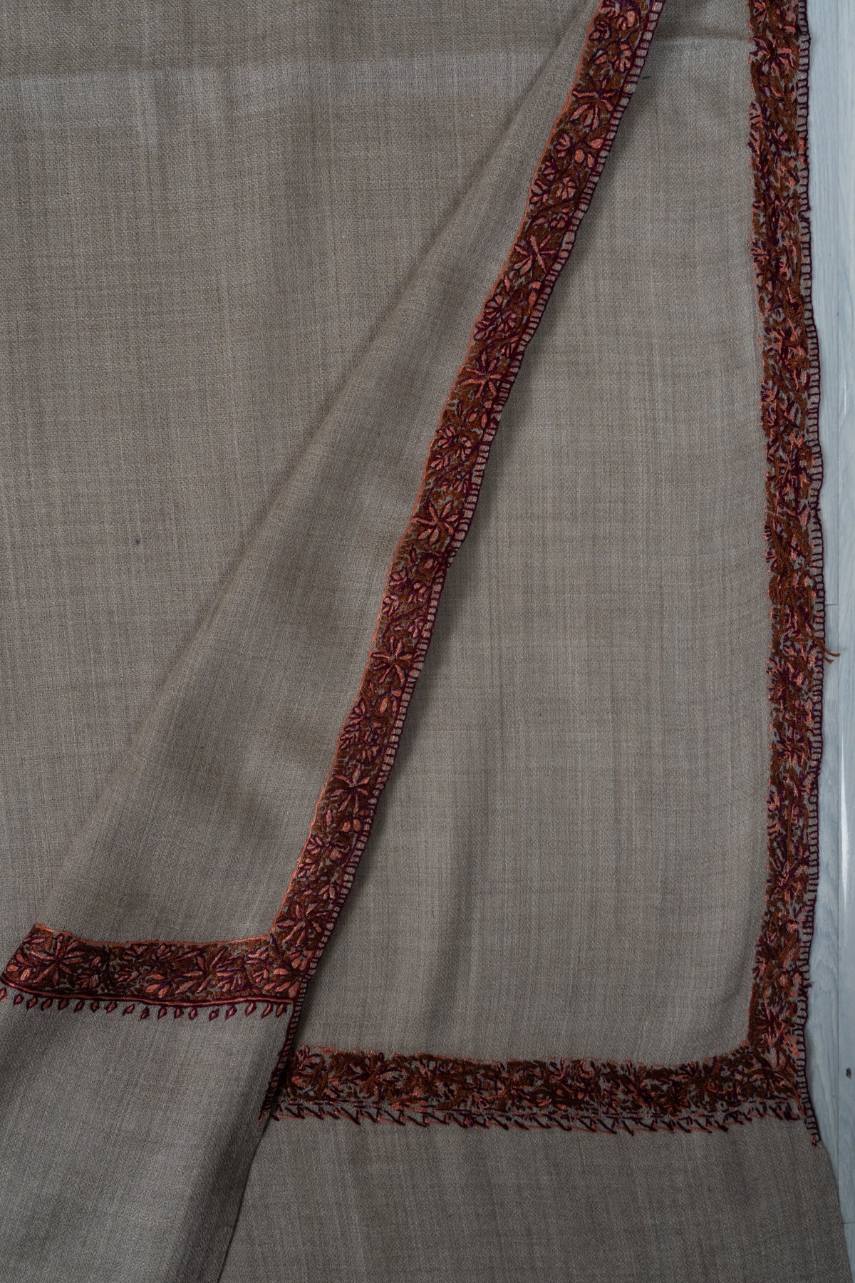 Sandstone Glow Merino wool 2.5 Yards Sozni Hand Embroidered Shawl