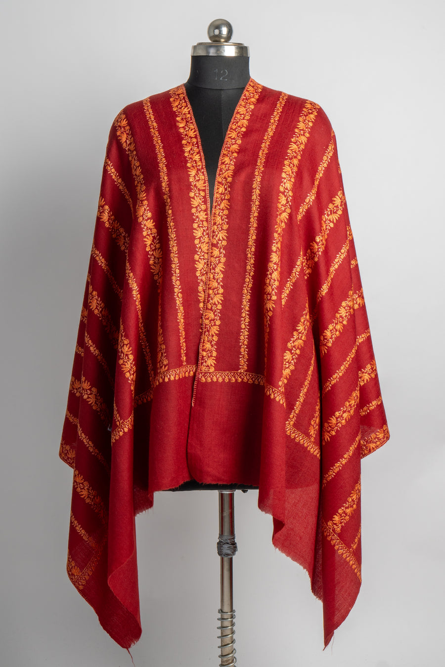 Crimson Splendor: Sozni Embroidered Merino Wool Stole