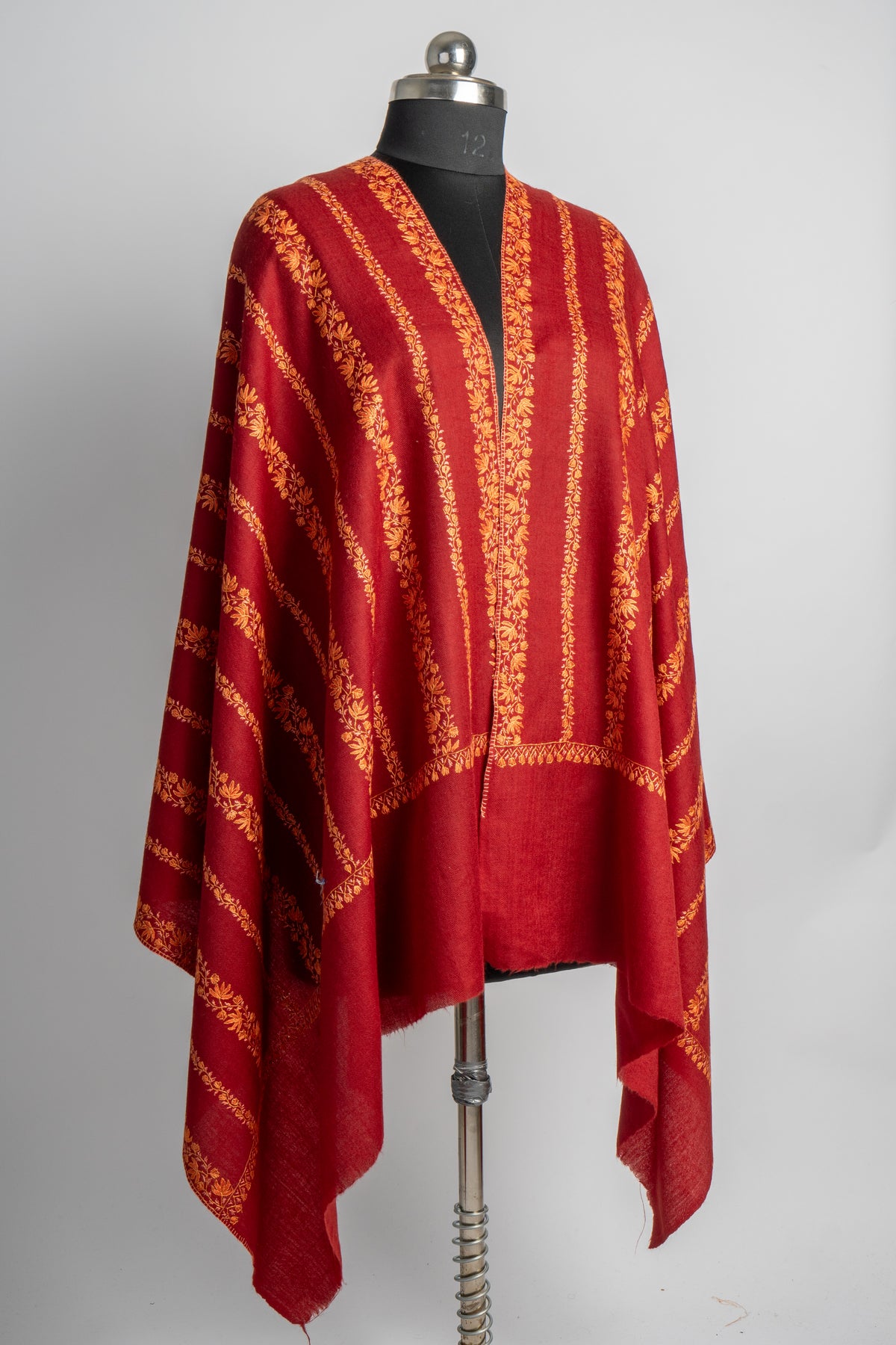 Crimson Splendor: Sozni Embroidered Merino Wool Stole