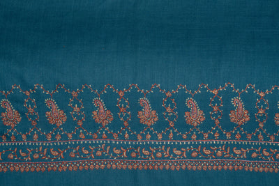 Oceanic Splendor: Hand-Embroidered Sozni Merino Wool Scarf