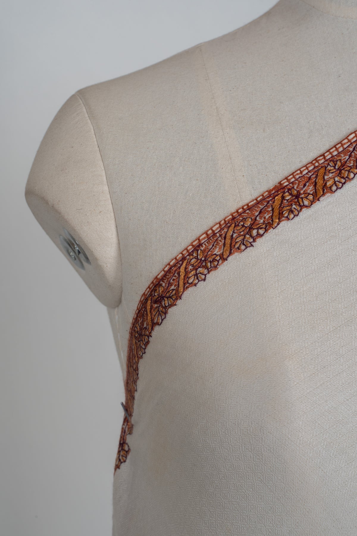 Ivory Radiance Merino wool 2.5 Yards Sozni Hand Embroidered Shawl