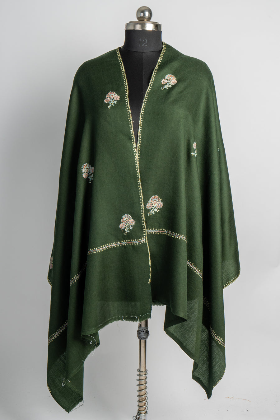 Forest Blossom: Hand Embroidered Sozni Merino Wool Stole