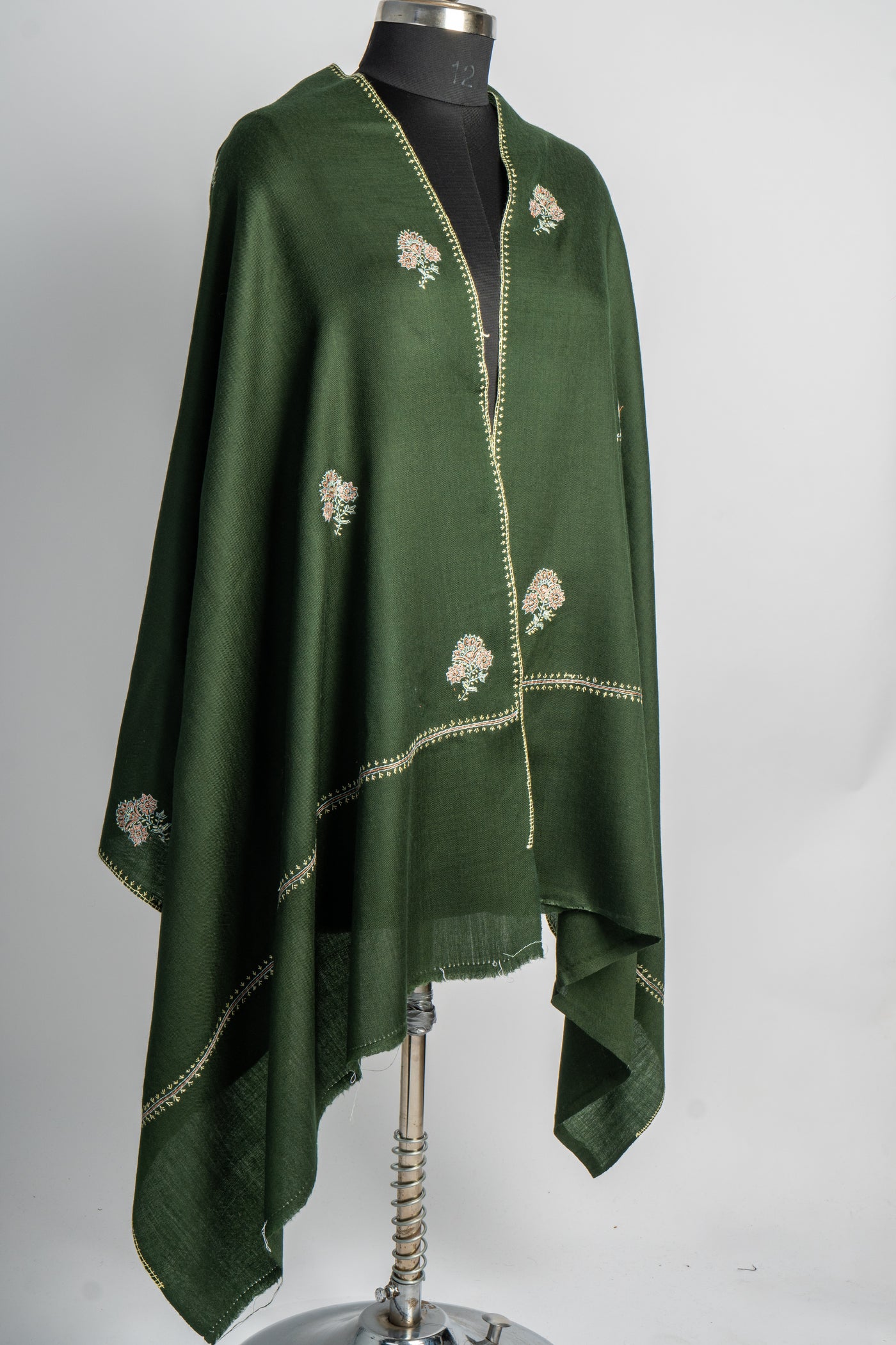 Forest Blossom: Hand Embroidered Sozni Merino Wool Scarf