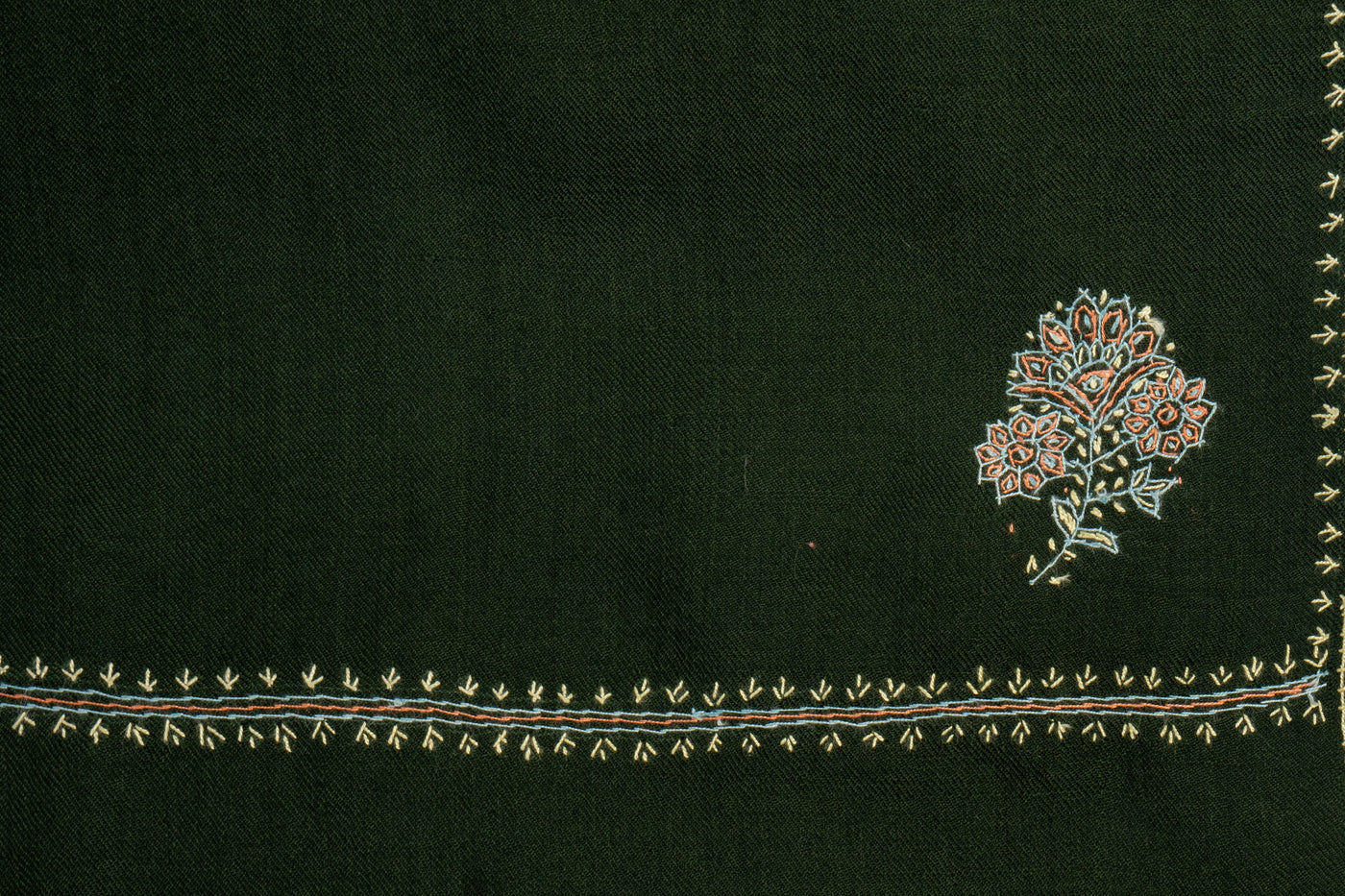 Forest Blossom: Hand Embroidered Sozni Merino Wool Scarf