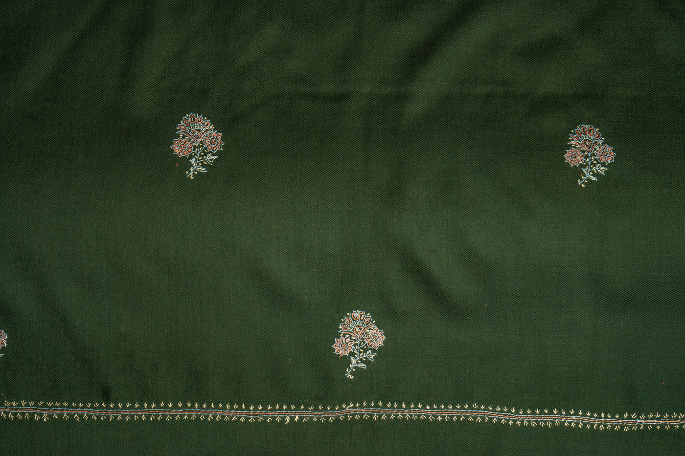 Forest Blossom: Hand Embroidered Sozni Merino Wool Scarf