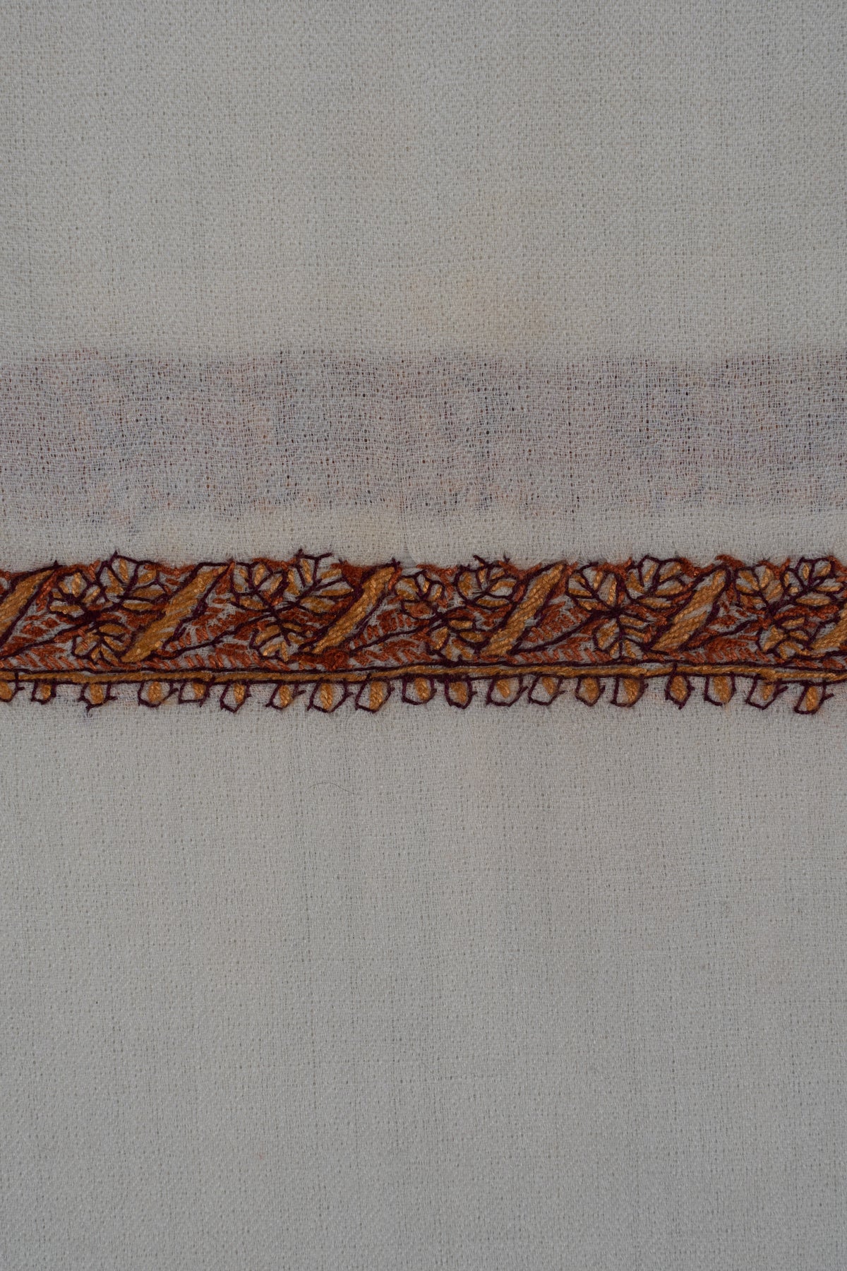 Ivory Radiance Merino wool 2.5 Yards Sozni Hand Embroidered Shawl