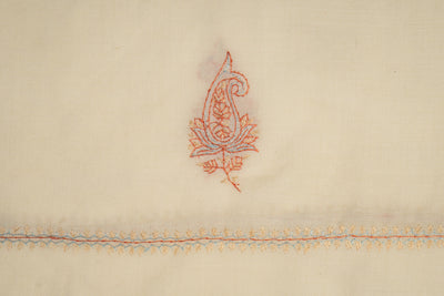 Ivory Serenity: Sozni Hand Embroidered Merino Wool Scarf