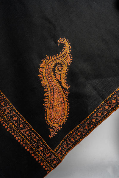 Midnight Opulence: Sozni Hand Embroidered Merino Wool Shawl