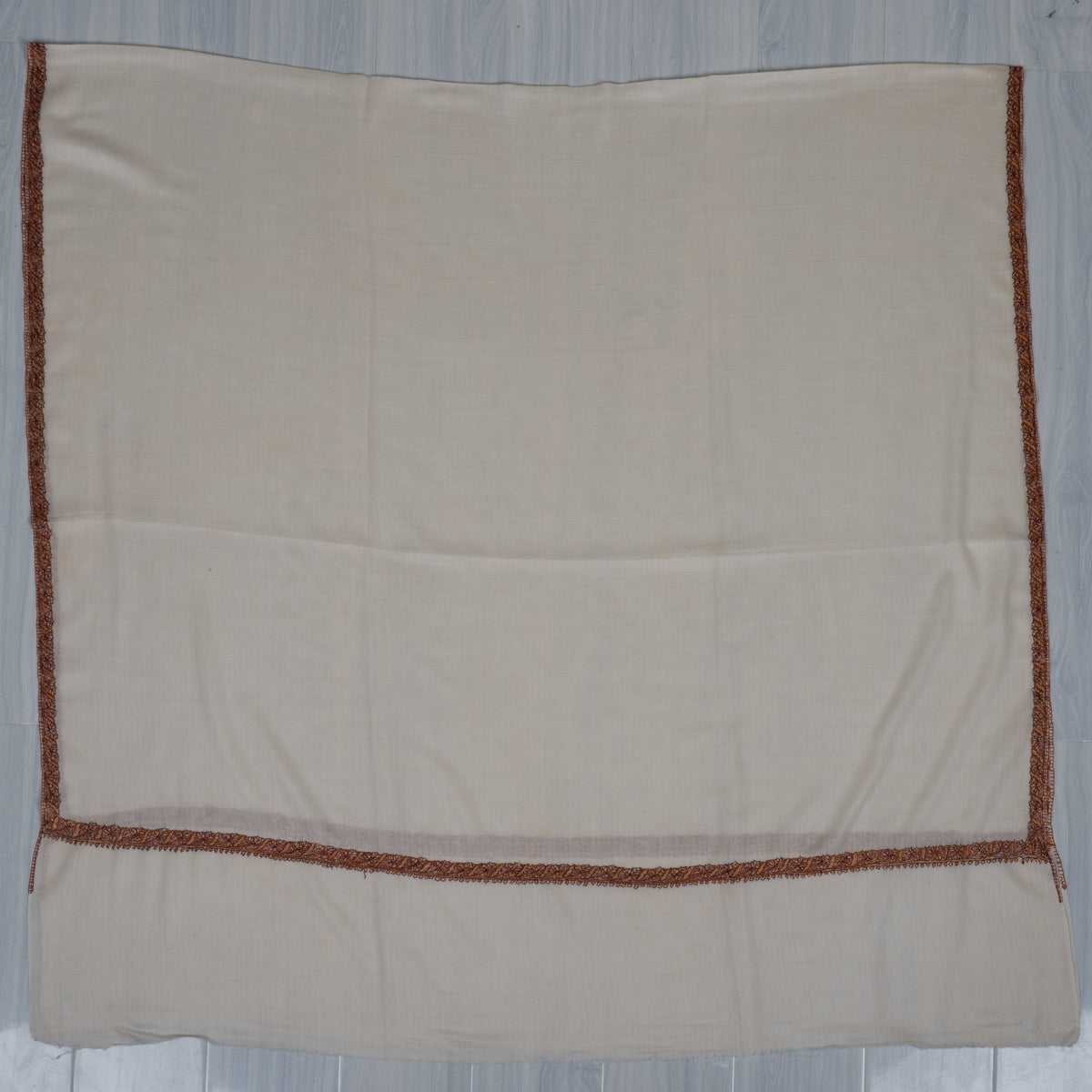 Ivory Radiance Merino wool 2.5 Yards Sozni Hand Embroidered Shawl
