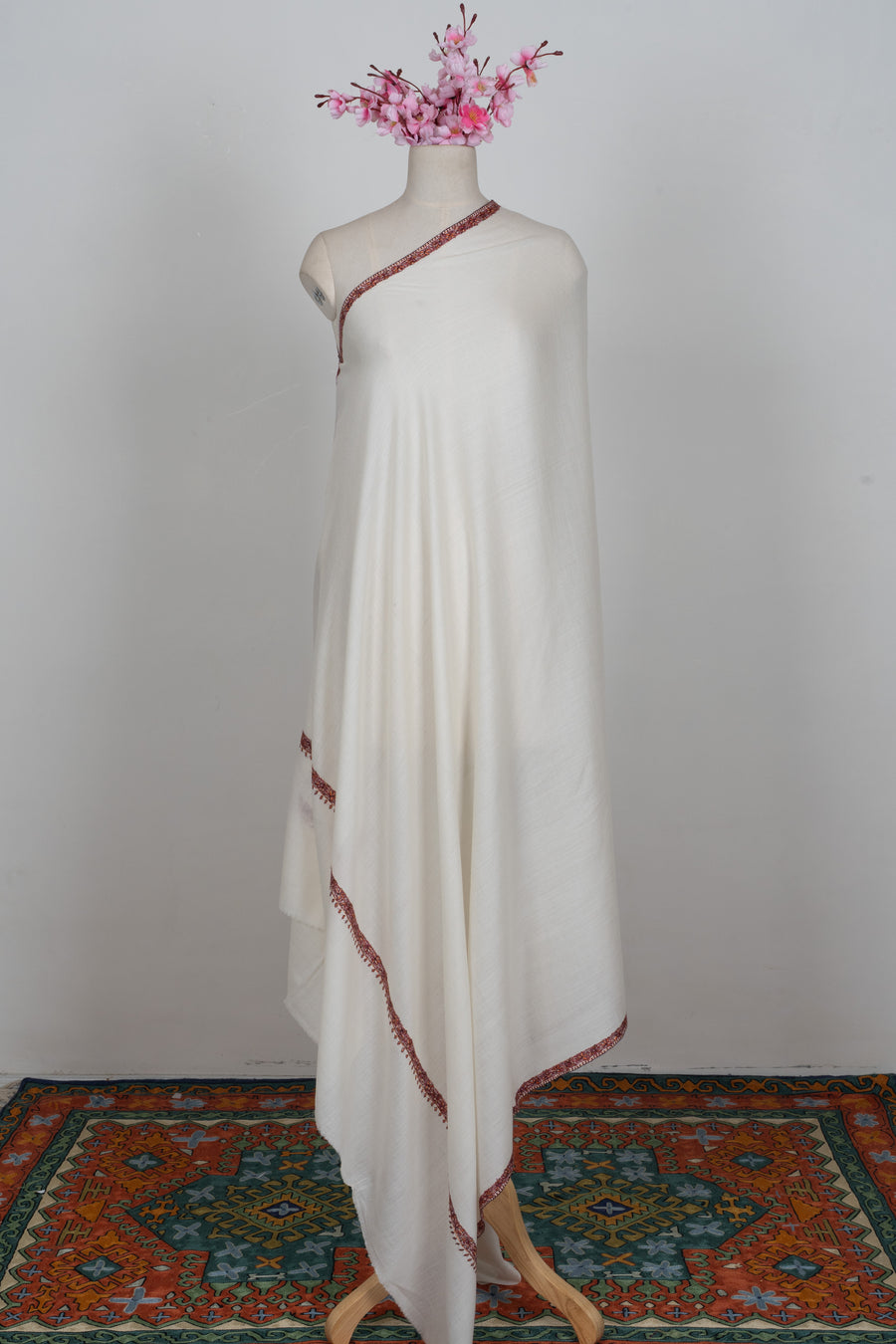 Pearl Grace Merino wool 2.5 Yards Sozni Hand Embroidered Shawl