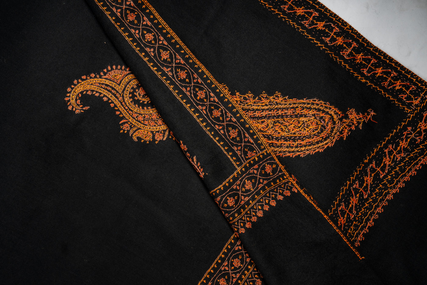 Midnight Opulence: Sozni Hand Embroidered Merino Wool Shawl