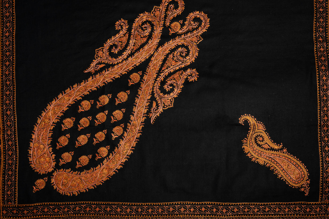 Midnight Opulence: Sozni Hand Embroidered Merino Wool Shawl