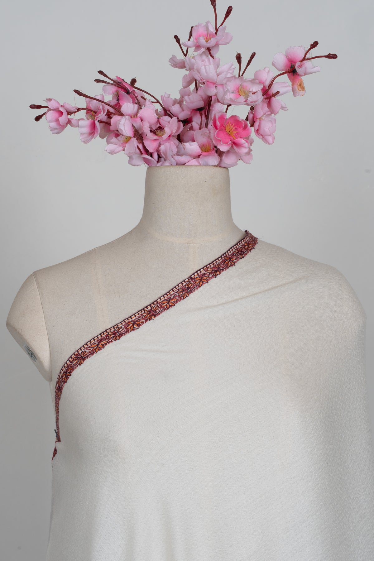 Pearl Grace Merino wool 2.5 Yards Sozni Hand Embroidered Shawl