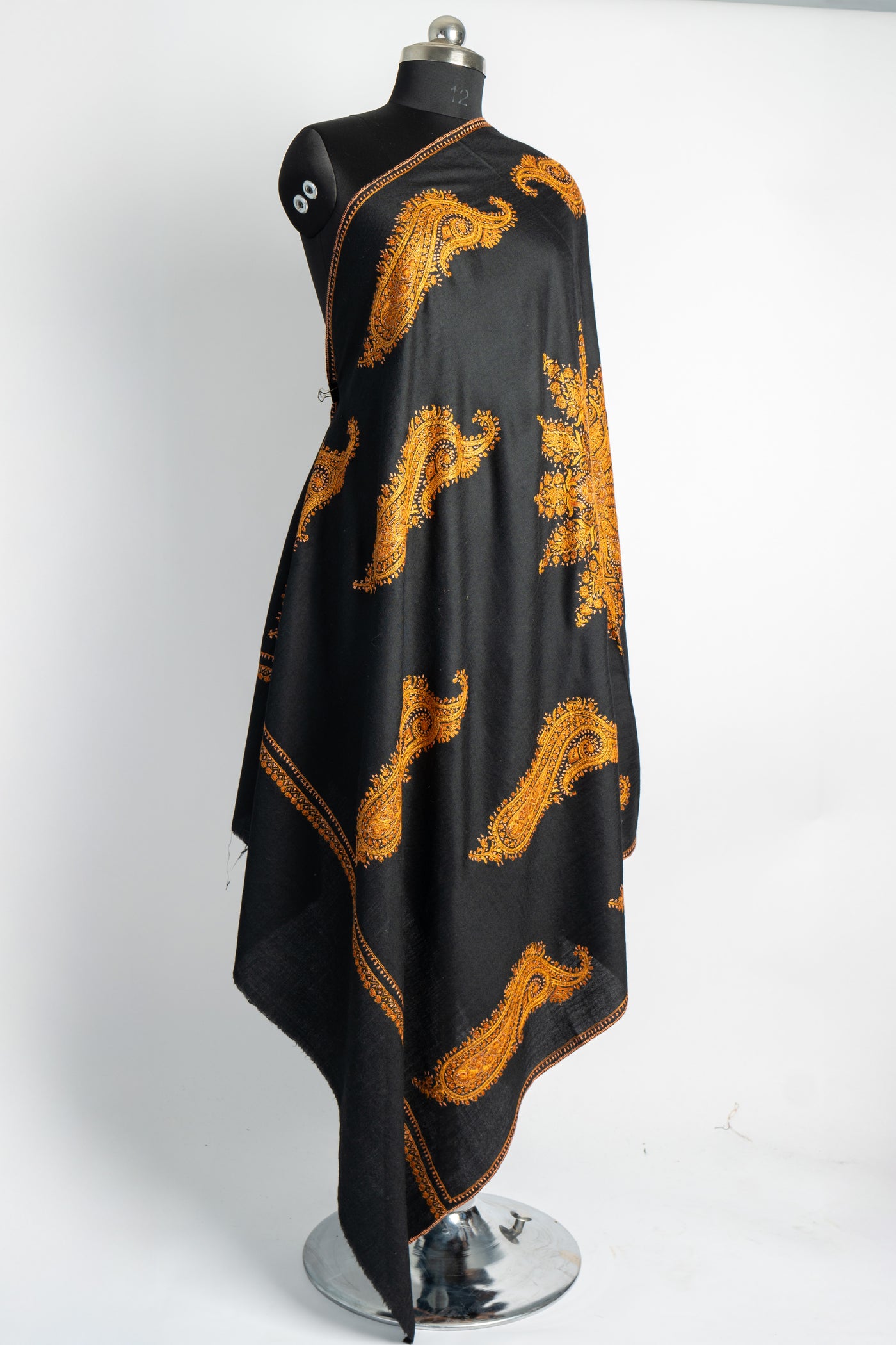 Sunburst Elegance: Hand Embroidered Sozni Merino Wool Shawl