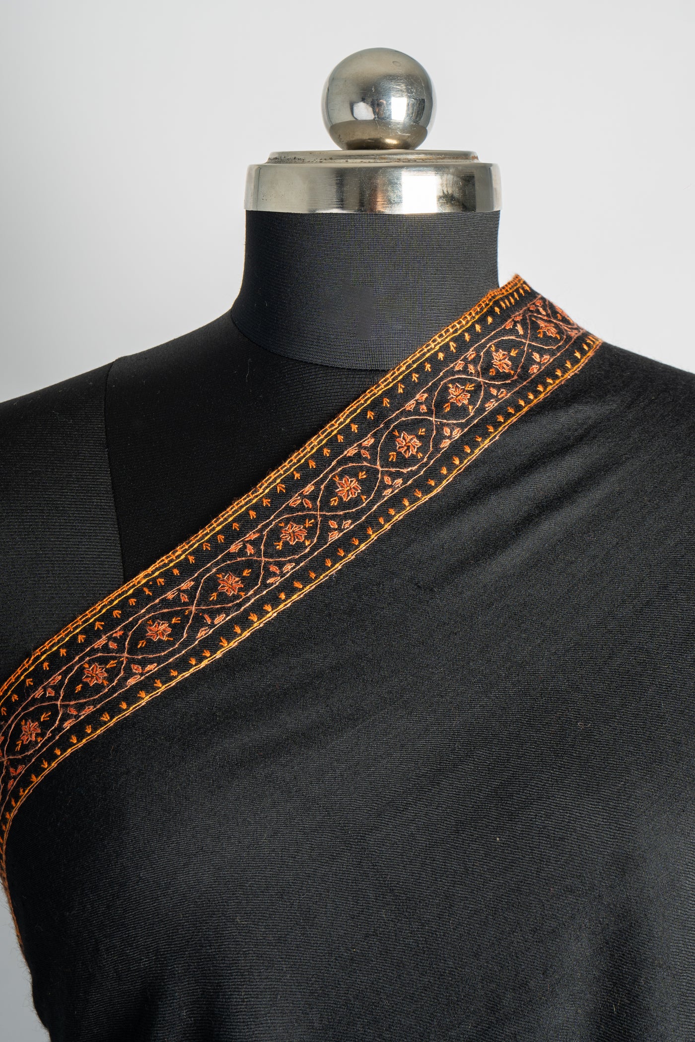 Sunburst Elegance: Hand Embroidered Sozni Merino Wool Shawl