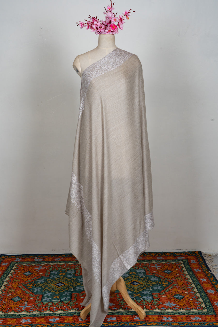 Champagne Veil Merino wool 2.5 Yards Sozni Hand Embroidered Shawl