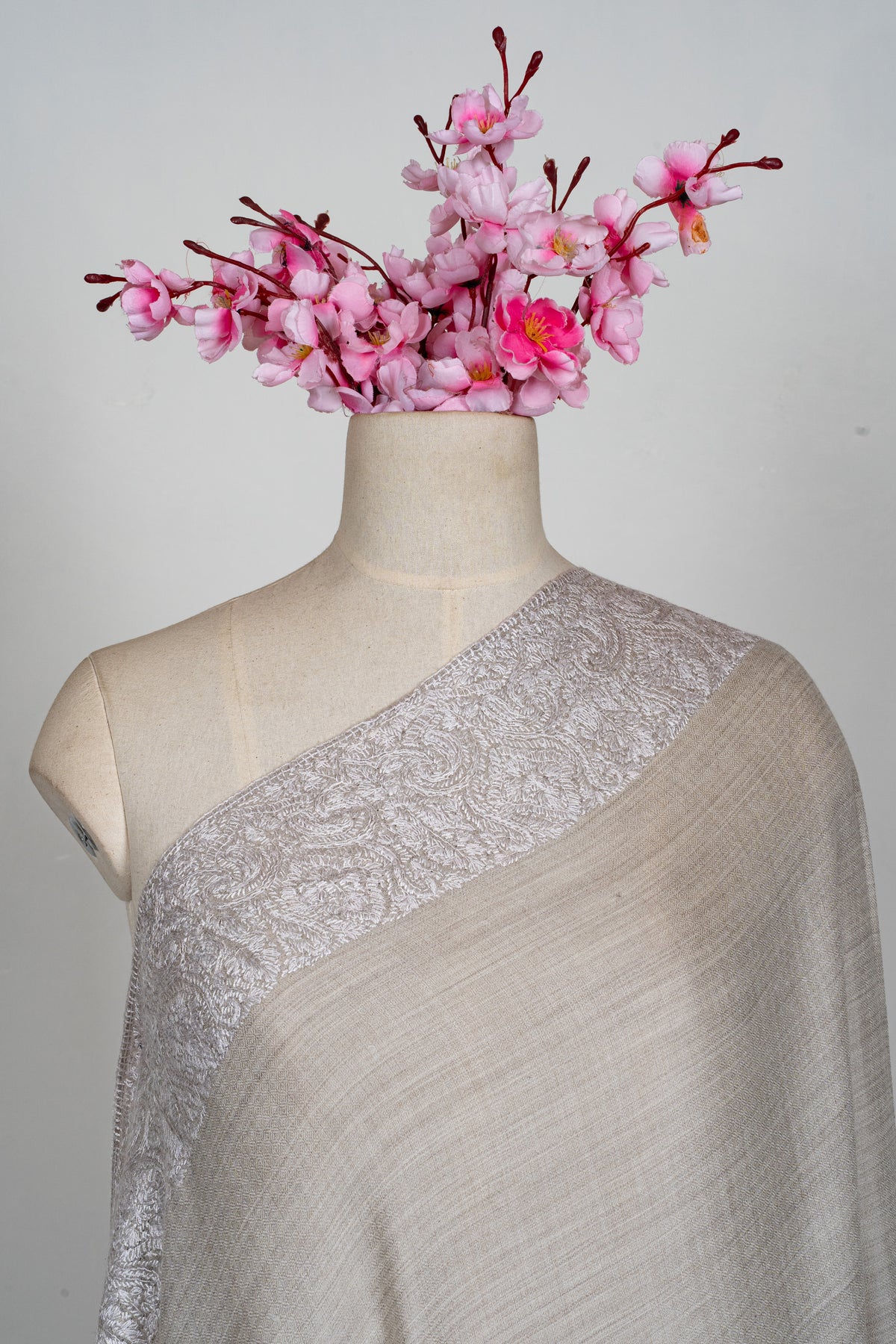 Champagne Veil Merino wool 2.5 Yards Sozni Hand Embroidered Shawl