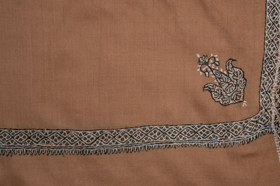 Bronze Elegance: Sozni Hand-Embroidered Merino Wool Scarf