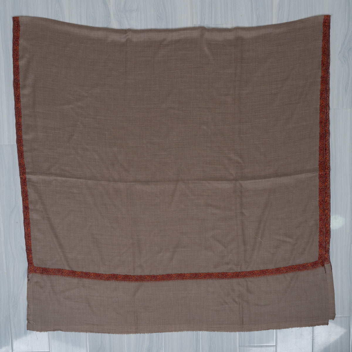 Warm Mocha Merino wool 2.5 Yards Sozni Hand Embroidered Shawl