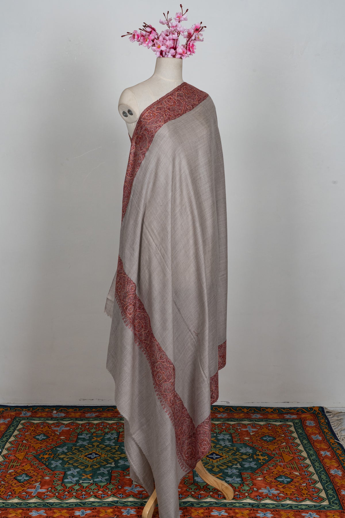 Blush Ember Merino wool 2.5 Yards Sozni Hand Embroidered Shawl