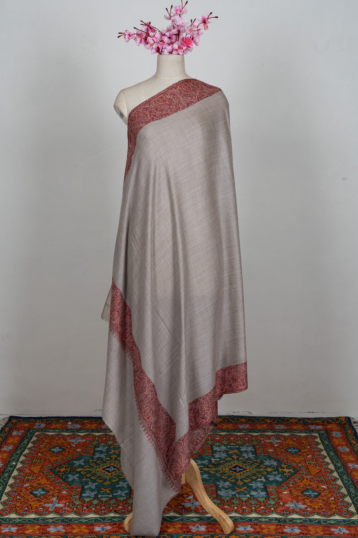 Blush Ember Merino wool 2.5 Yards Sozni Hand Embroidered Shawl