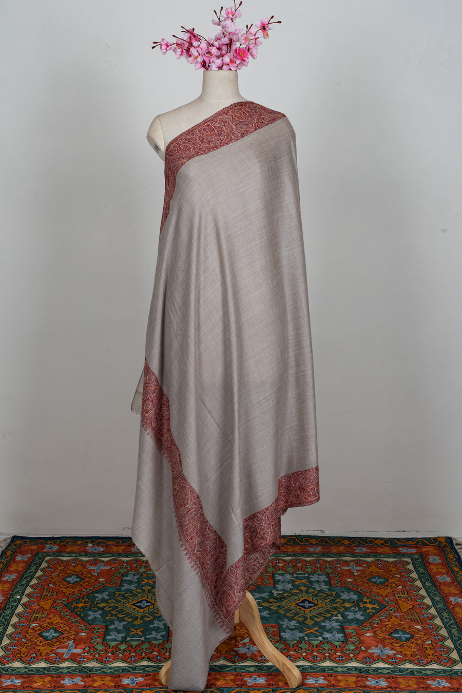 Blush Ember Merino wool 2.5 Yards Sozni Hand Embroidered Shawl