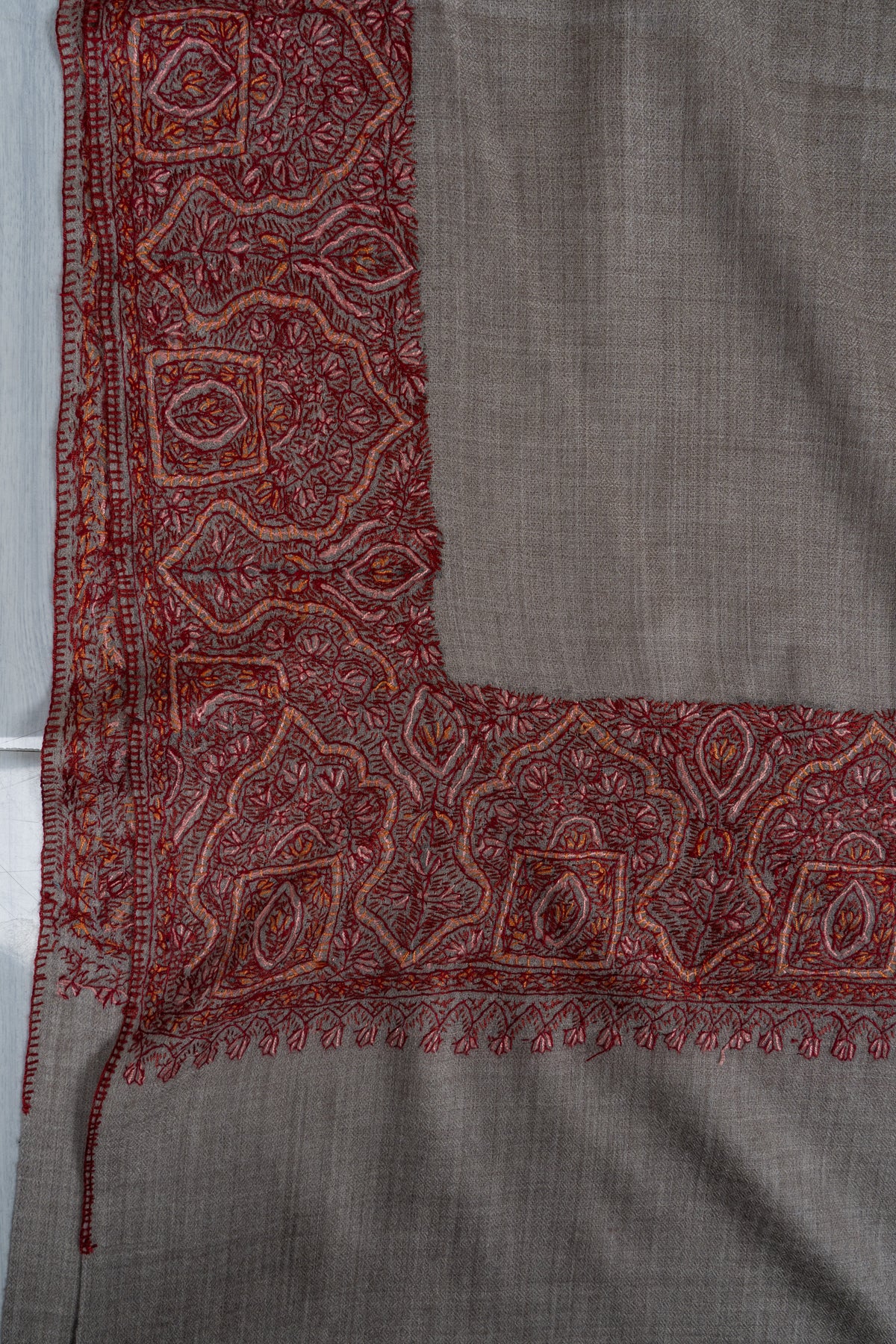 Blush Ember Merino wool 2.5 Yards Sozni Hand Embroidered Shawl