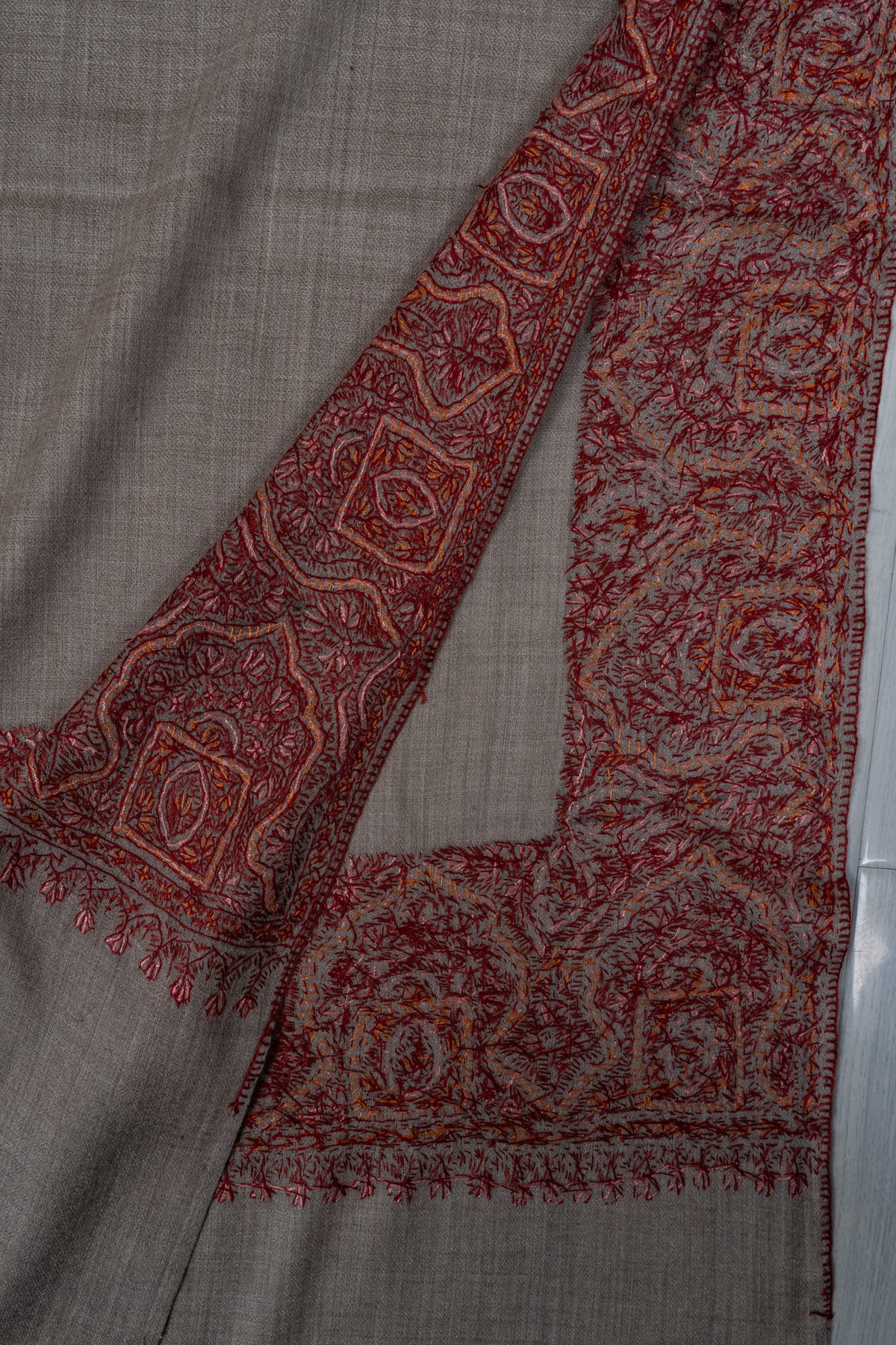 Blush Ember Merino wool 2.5 Yards Sozni Hand Embroidered Shawl