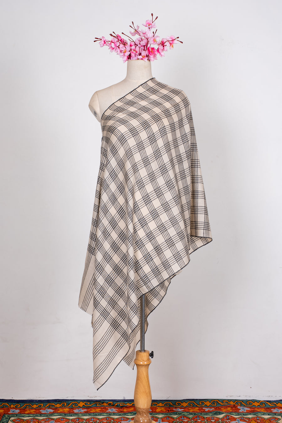 Pure Pashmina Scarf in Ivory Plaid Checks