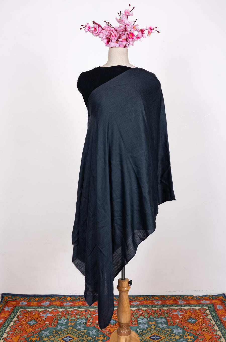 Hand Embroidered Scarf in Midnight Blue