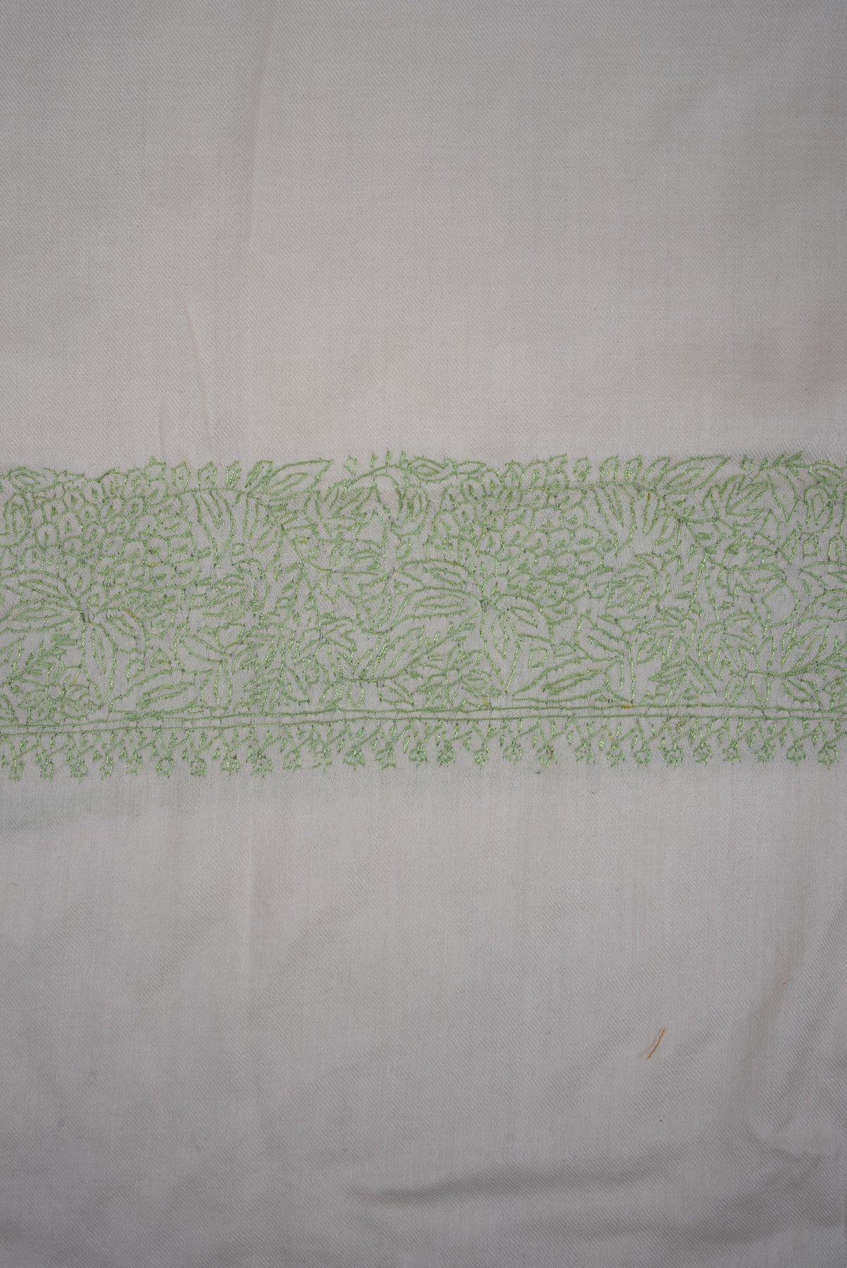 Hand Embroidered Scarf in Ivory with Sage Green Border