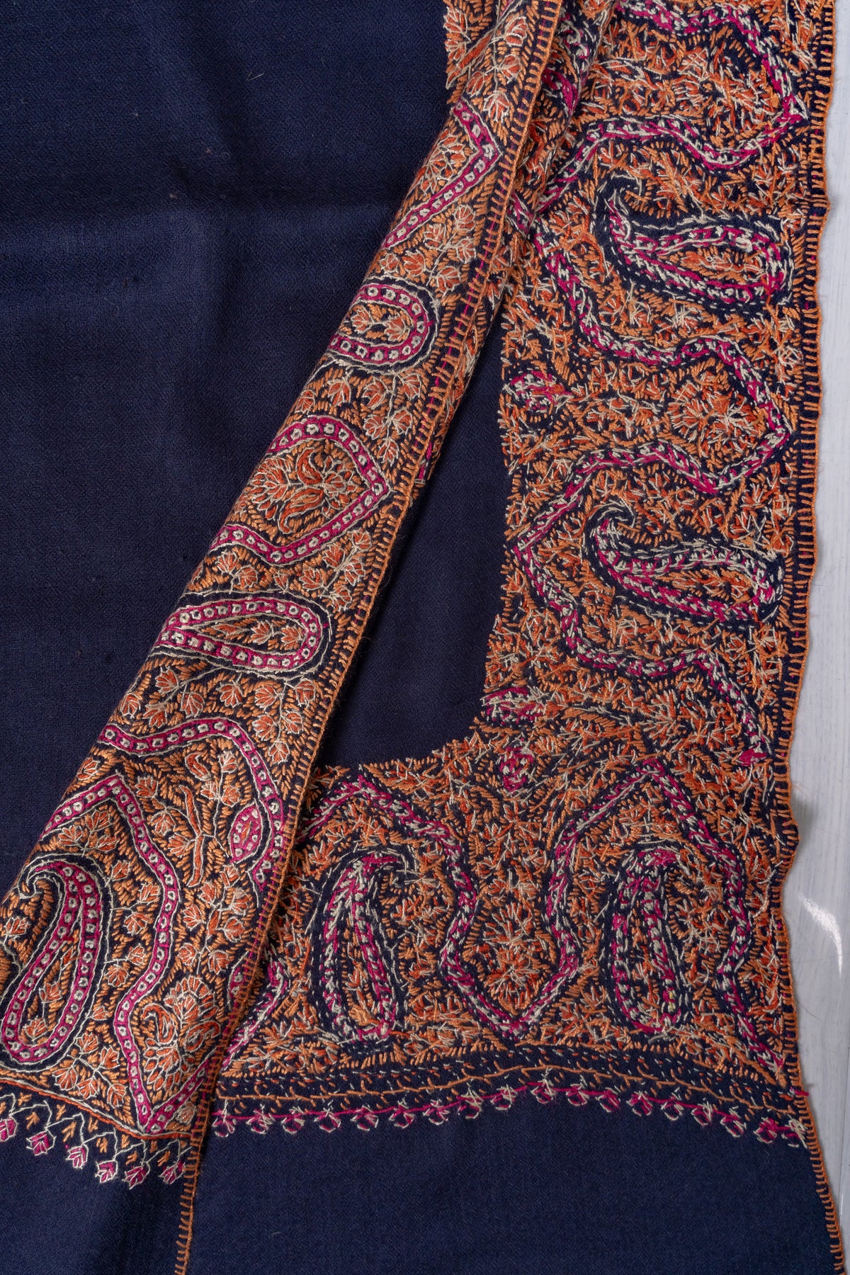 Midnight Regal Merino wool 2.5 Yards Sozni Hand Embroidered Shawl