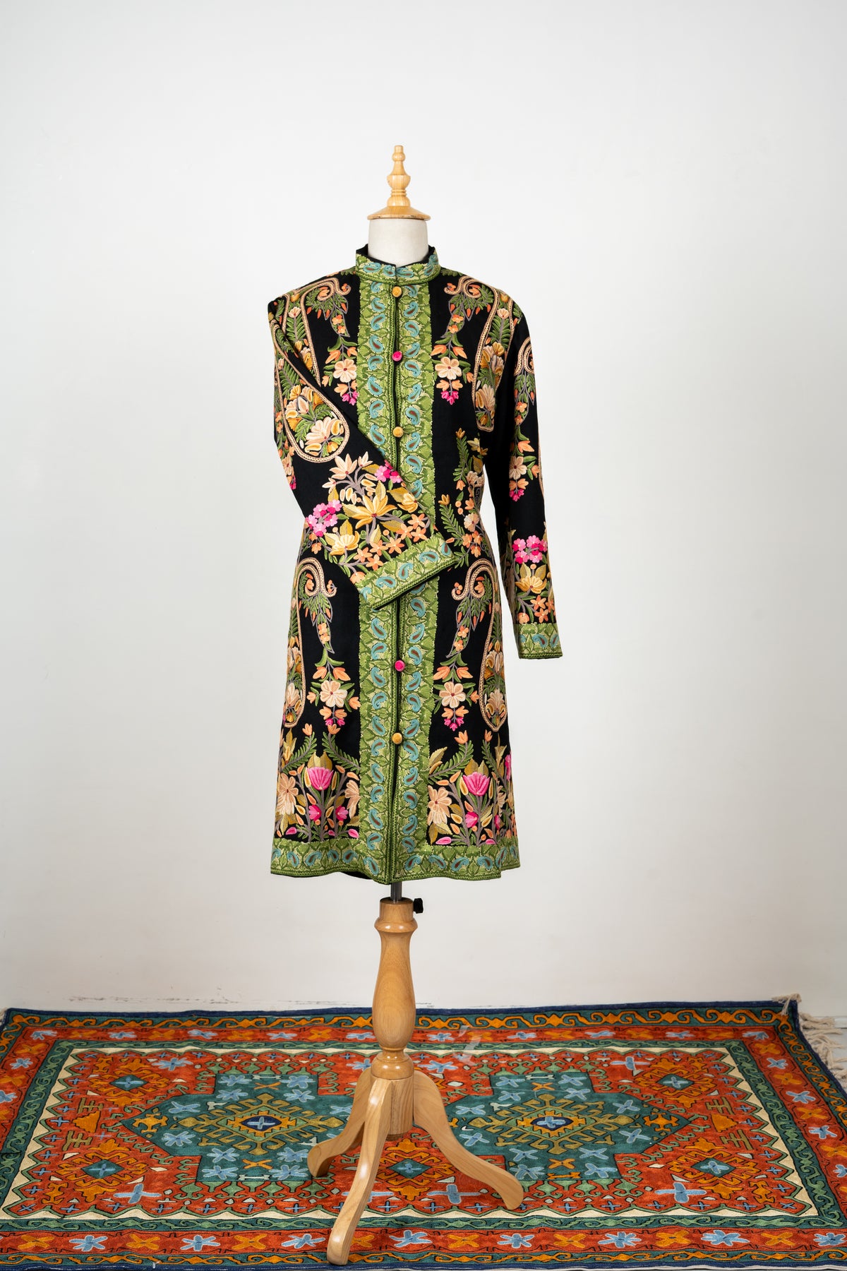 Gulbadan Long Jacket – Hand Embroidered in Pure Wool Grace