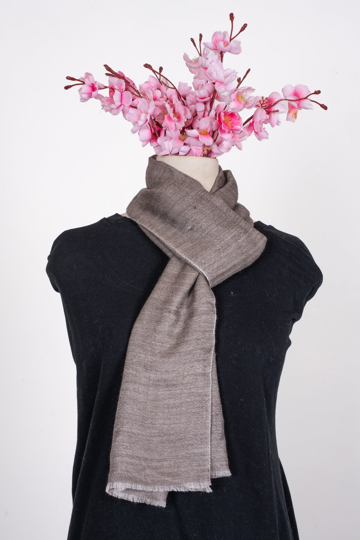 Reversible Wool Muffler in Taupe and Light Grey