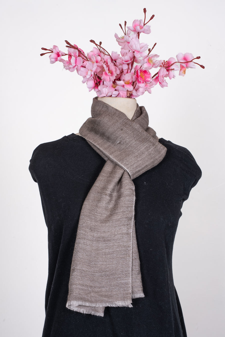 Reversible Wool Muffler in Taupe and Light Grey