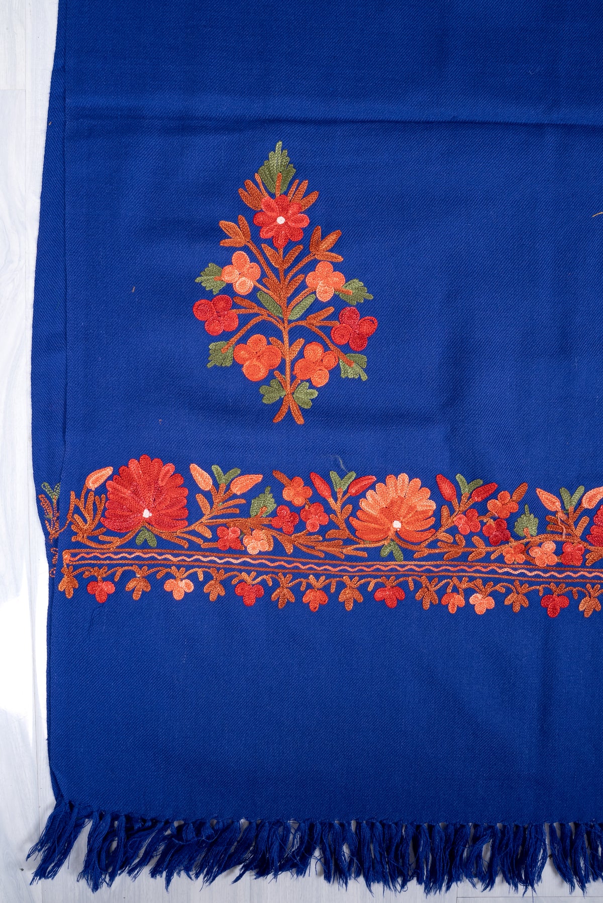 Machine Embroidered Shawl in Royal Blue with Floral Embroidery