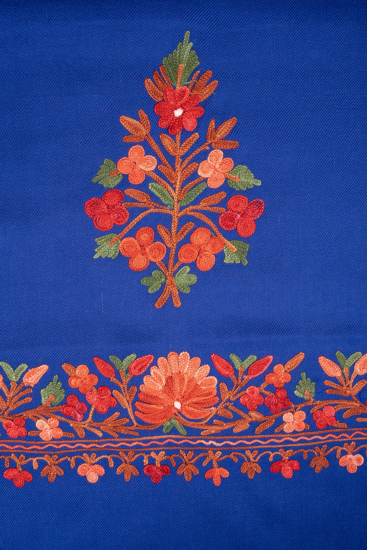 Machine Embroidered Shawl in Royal Blue with Floral Embroidery