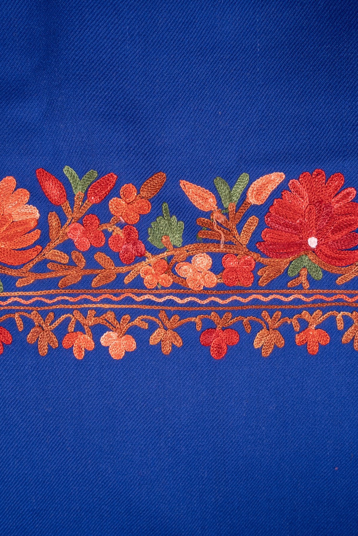 Machine Embroidered Shawl in Royal Blue with Floral Embroidery