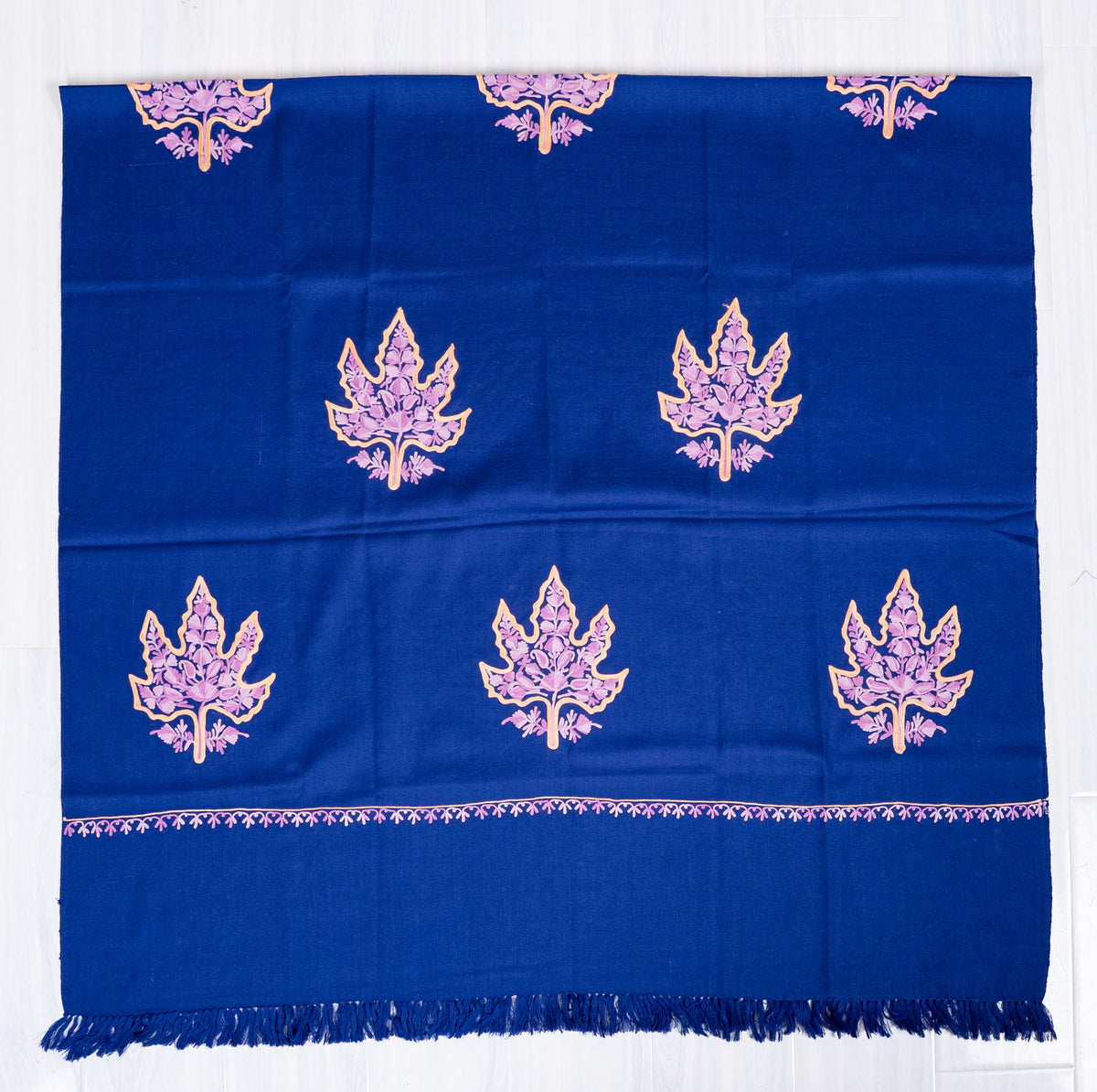 Autumn Whisper Aari Machine Embroidered Shawl with Maple Leaf Motifs