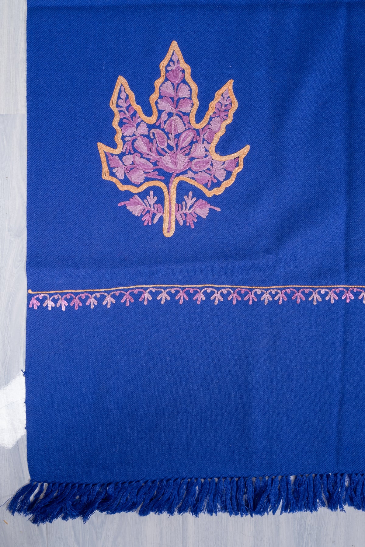 Autumn Whisper Aari Machine Embroidered Shawl with Maple Leaf Motifs