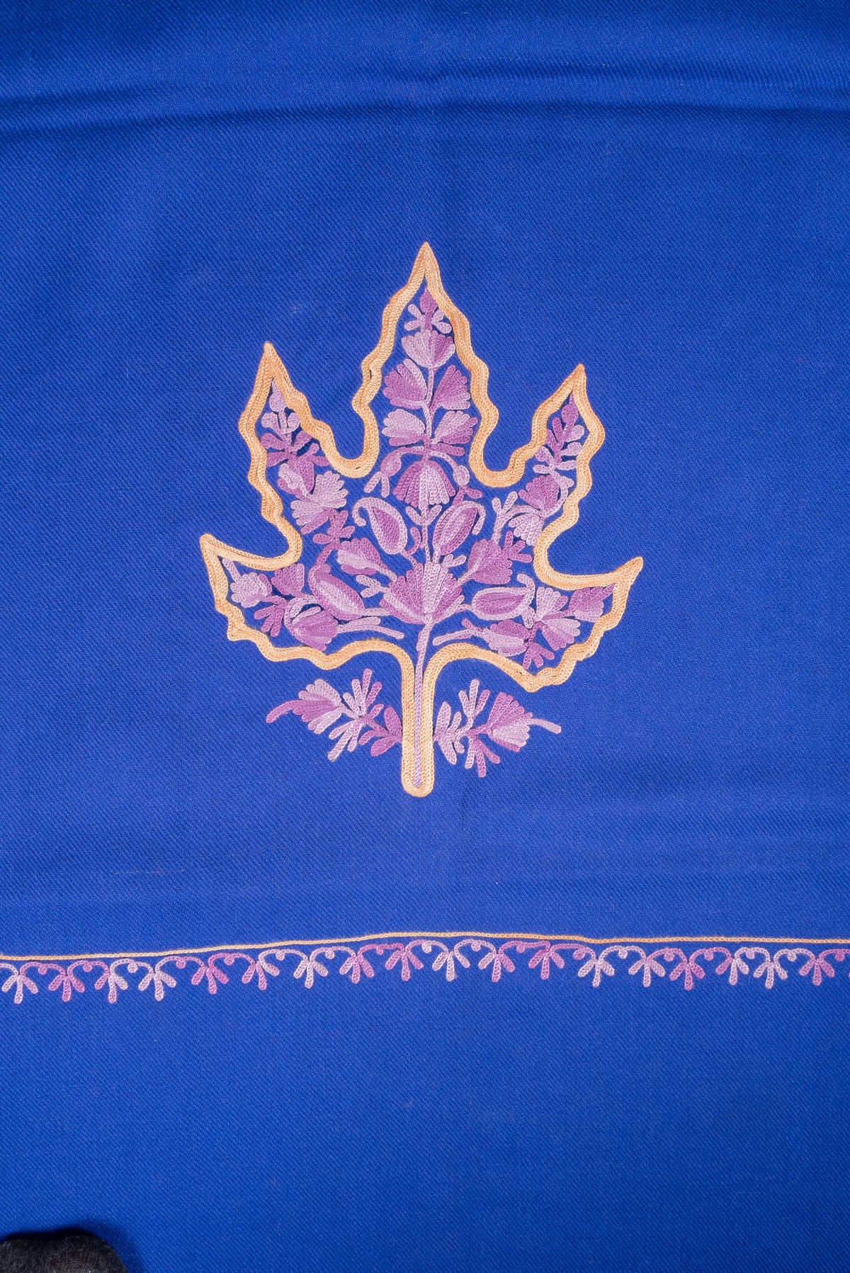 Autumn Whisper Aari Machine Embroidered Shawl with Maple Leaf Motifs