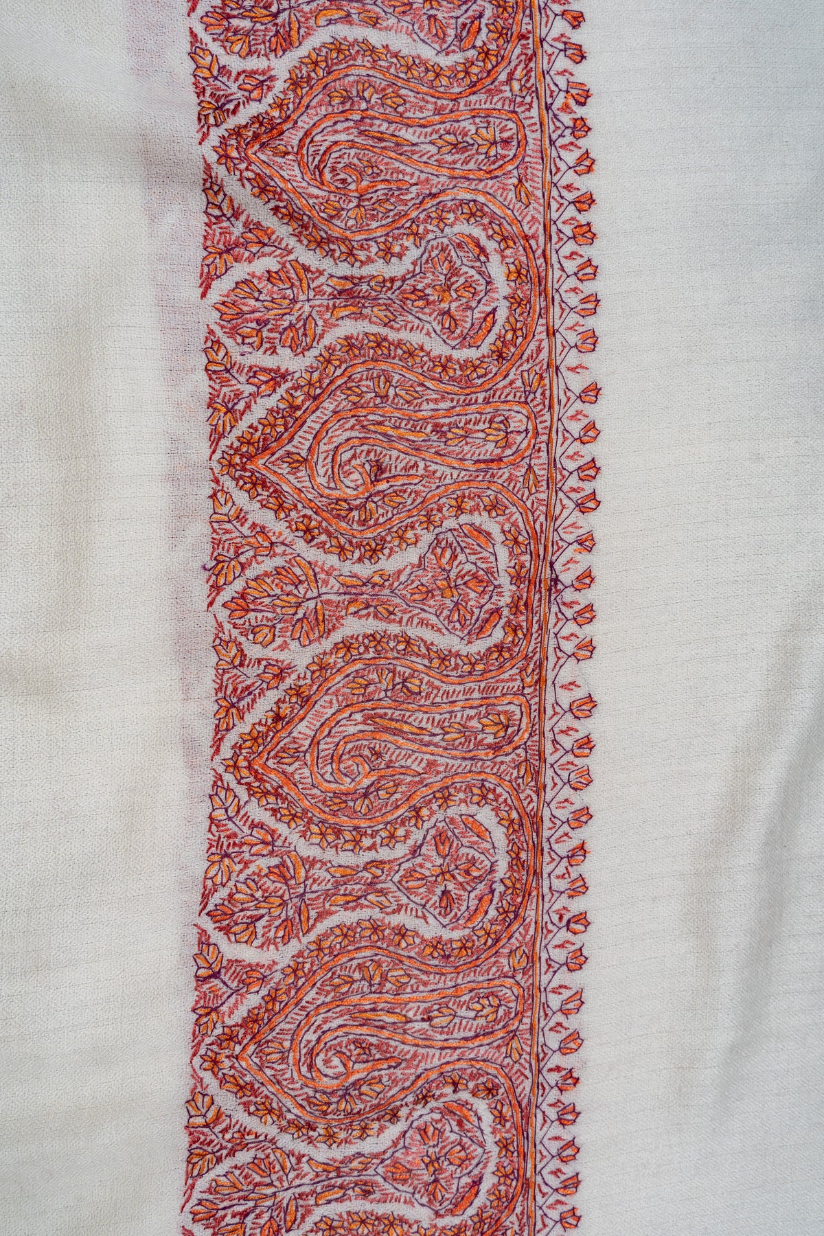 Ivory Ember Merino wool 2.5 Yards Sozni Hand Embroidered Shawl
