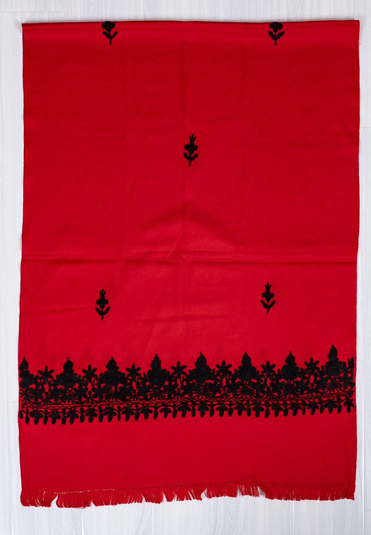 Scarlet Noir Aari Machine Embroidered Shawl
