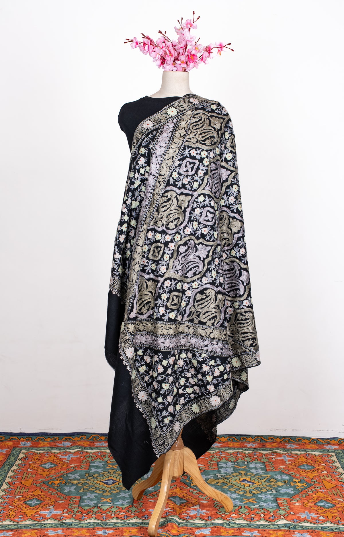 Midnight Heritage Aari Machine Embroidered Shawl