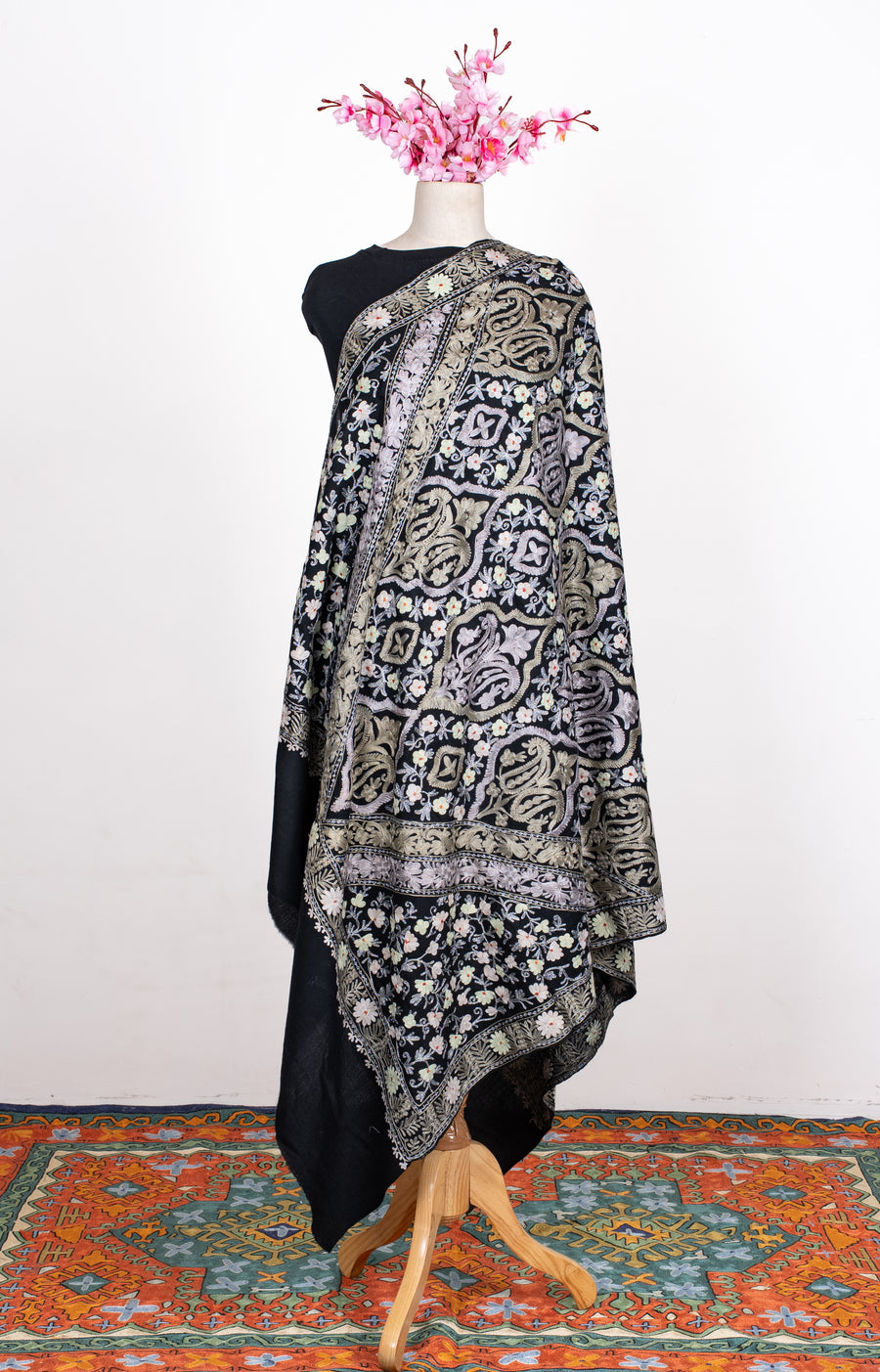 Midnight Heritage Aari Machine Embroidered Shawl