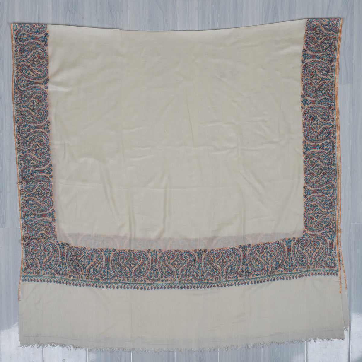 Snow Bloom Merino wool 2.5 Yards Sozni Hand Embroidered Shawl
