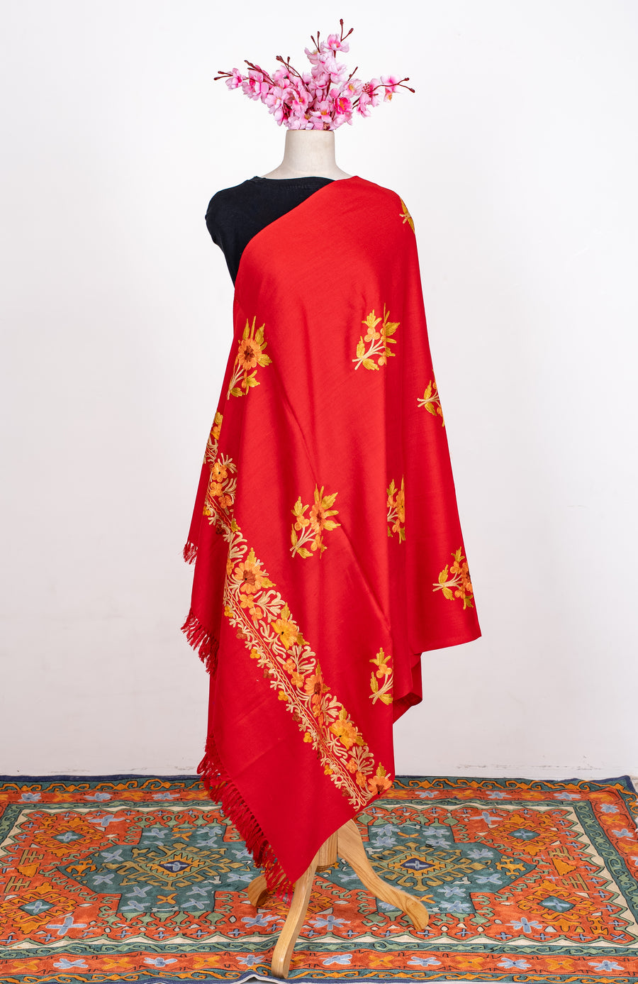 Scarlet Meadow Aari Machine Embroidered Shawl